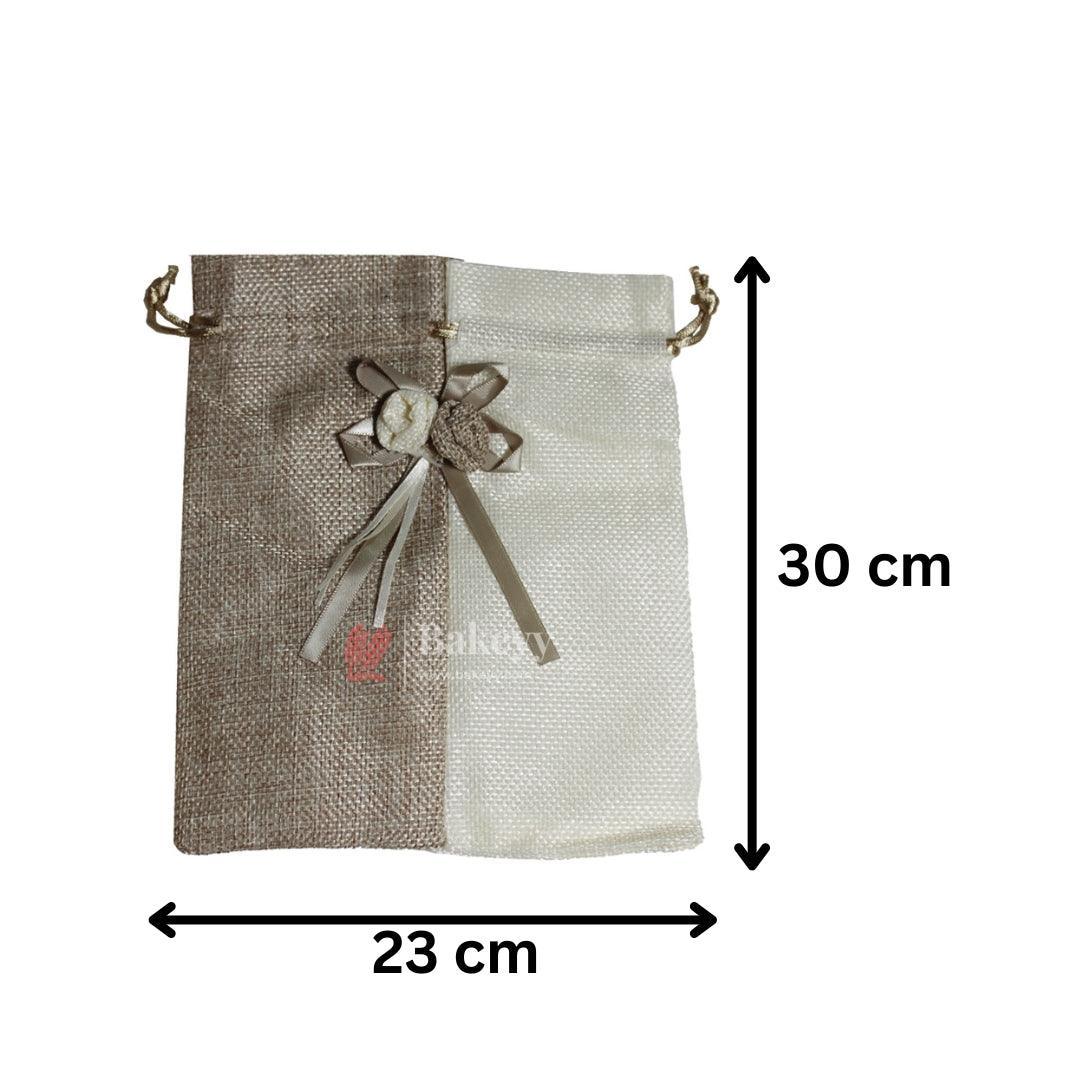 Natural & Cream Dual Colour Jute Potli Bag with Floral Accent | Traditional Potli Bag | Pack of 10
