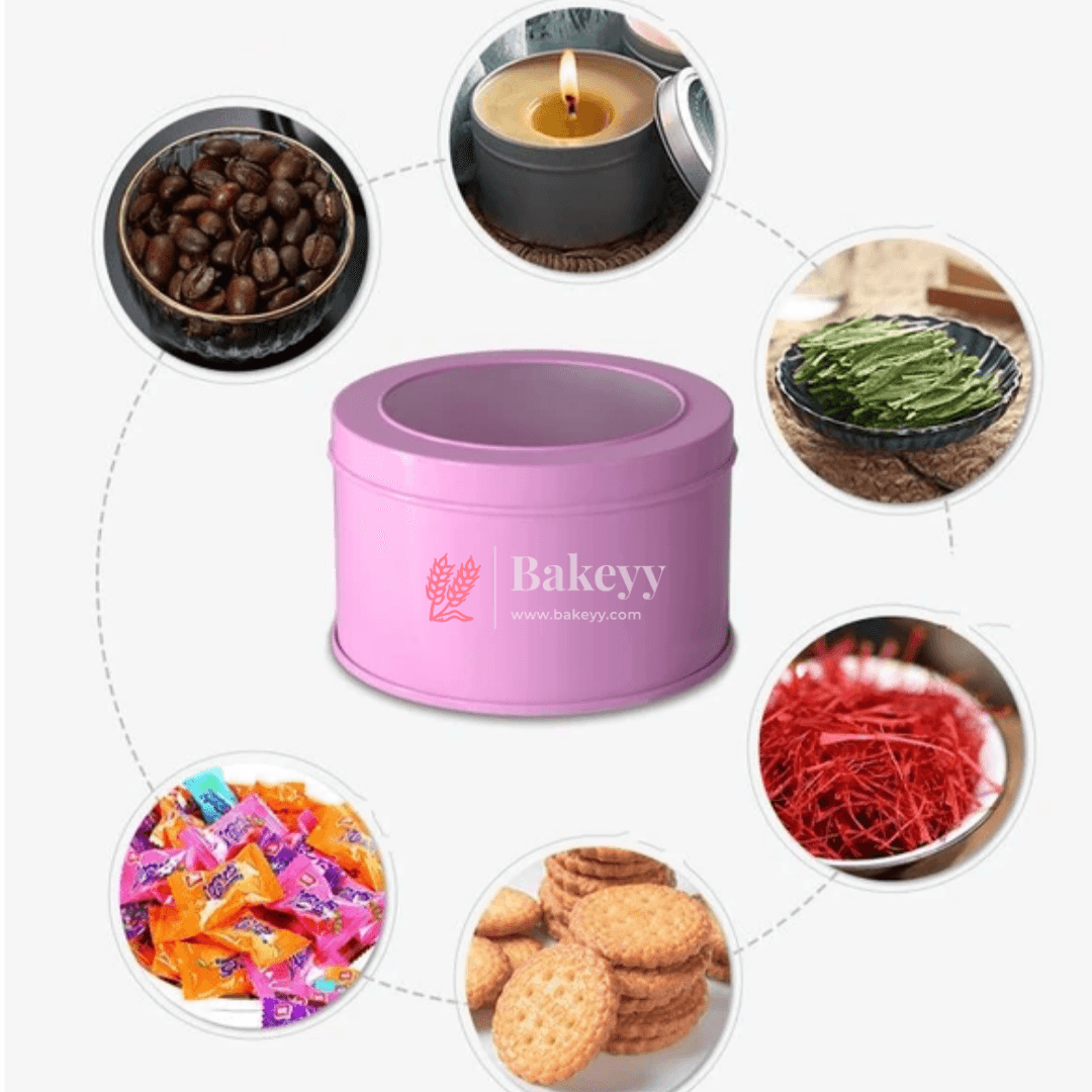 Round Tin Containers with Clear Lids | Pack of 12 | Red | Blue |Pink |Sky Blue | Gift Box | Chocolate Box | Sweet Box | Jewellery Box | Pvc Tin Box | - Bakeyy.com - India - Round Tin Containers with Clear Lids | Pack of 12 | Red | Blue |Pink |Sky Blue | Gift Box | Chocolate Box | Sweet Box | Jewellery Box | Pvc Tin Box | - Default Title