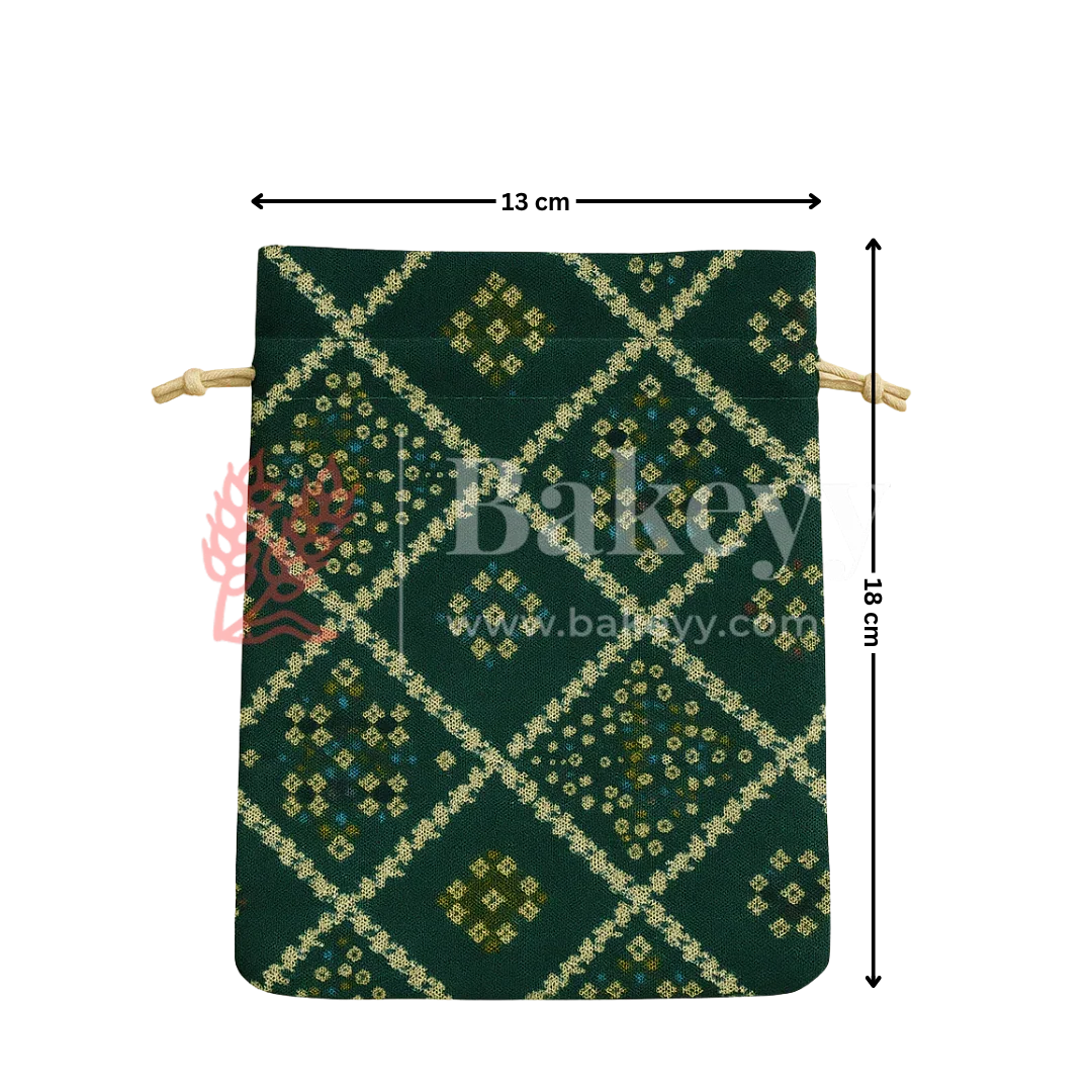 Bandhini Print Potli Bags | Perfect for Festive Gifting | Pack of 10 - Bakeyy.com - India - Bandhini Print Potli Bags | Perfect for Festive Gifting | Pack of 10 - Green / 13x18 cm 200.00