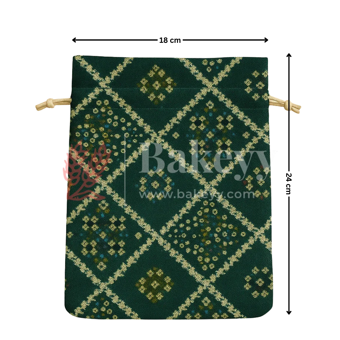 Bandhini Print Potli Bags | Perfect for Festive Gifting | Pack of 10 - Bakeyy.com - India - Bandhini Print Potli Bags | Perfect for Festive Gifting | Pack of 10 - Green / 18x24 cm 300.00