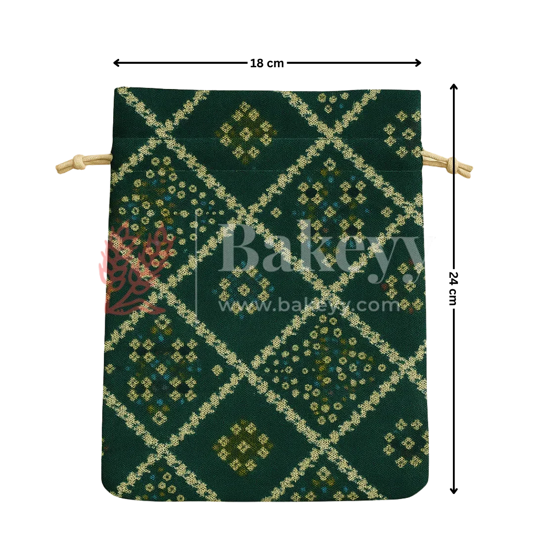 Bandhini Print Potli Bags | Perfect for Festive Gifting | Pack of 10 - Bakeyy.com - India - Bandhini Print Potli Bags | Perfect for Festive Gifting | Pack of 10 - Green / 18x24 cm 300.00