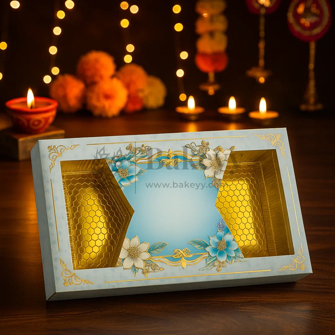One Kg Sweet Box | Light Blue Sweet Box with Golden tray | Pack of 10