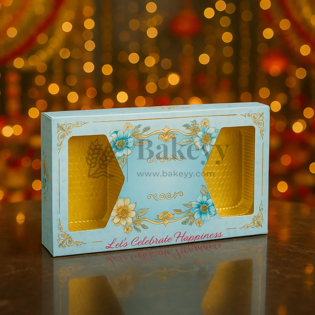 One Kg Sweet Box | Light Blue Sweet Box with Golden tray | Pack of 10