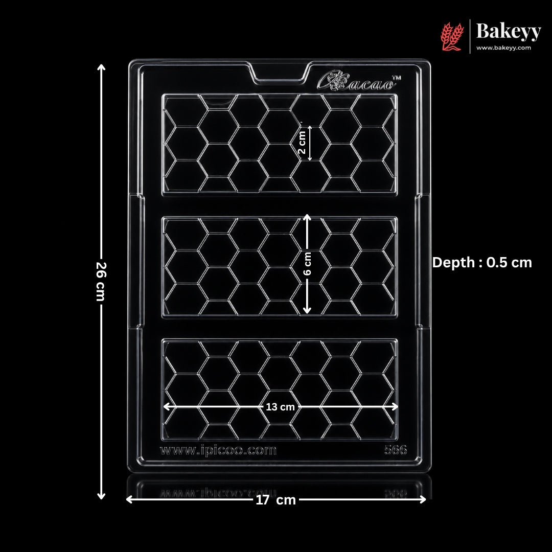Mould-566 | 3 Cavity Honeycomb Chocolate Bar Mould for Handmade Chocolate Bars | Pack of 1
