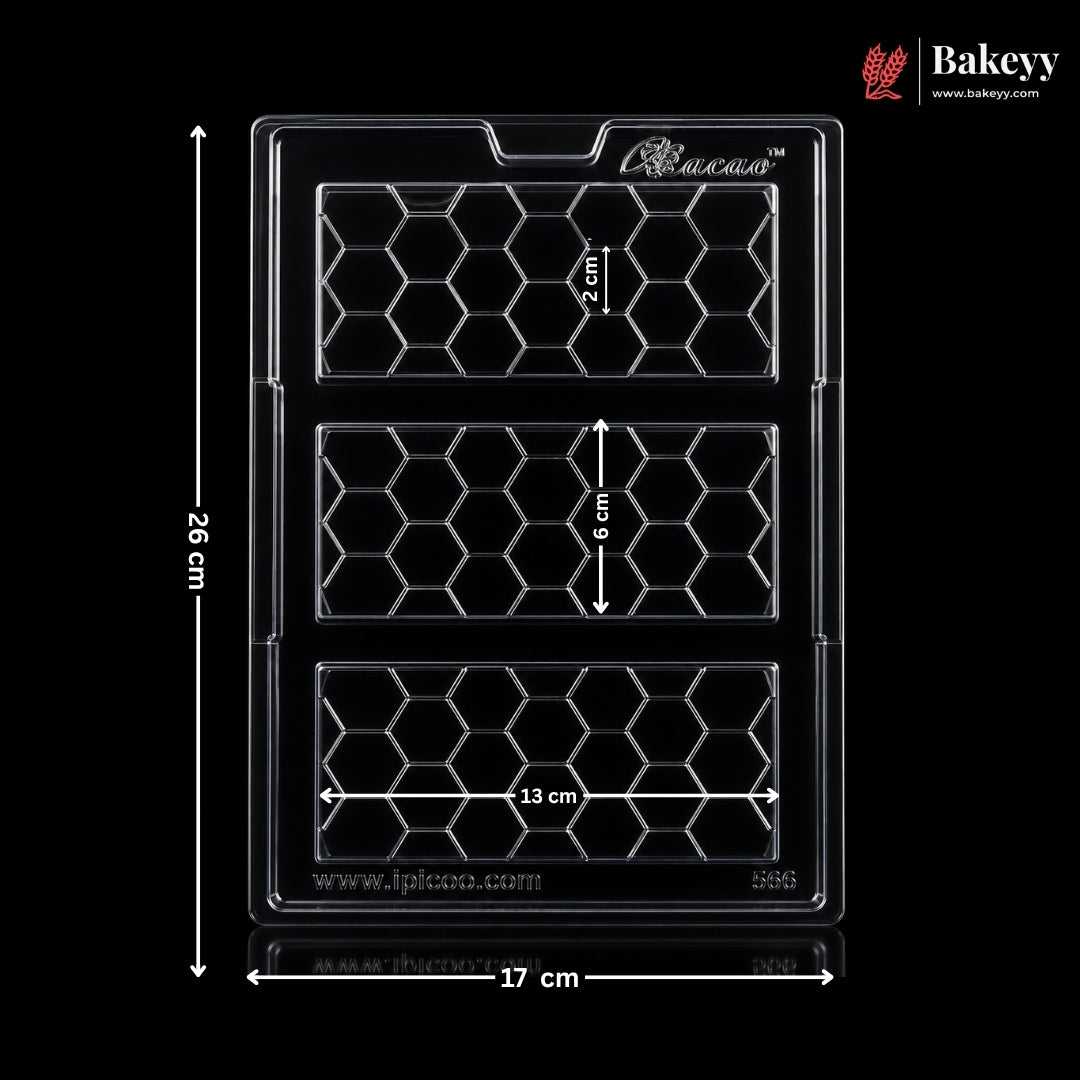 Mould-566 | 3 Cavity Honeycomb Chocolate Bar Mould for Handmade Chocolate Bars | Pack of 1