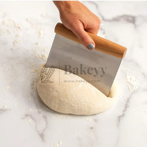Wooden Handle Stainless Steel Dough Scraper | 1 Piece - Bakeyy.com - India - Wooden Handle Stainless Steel Dough Scraper | 1 Piece - Default Title