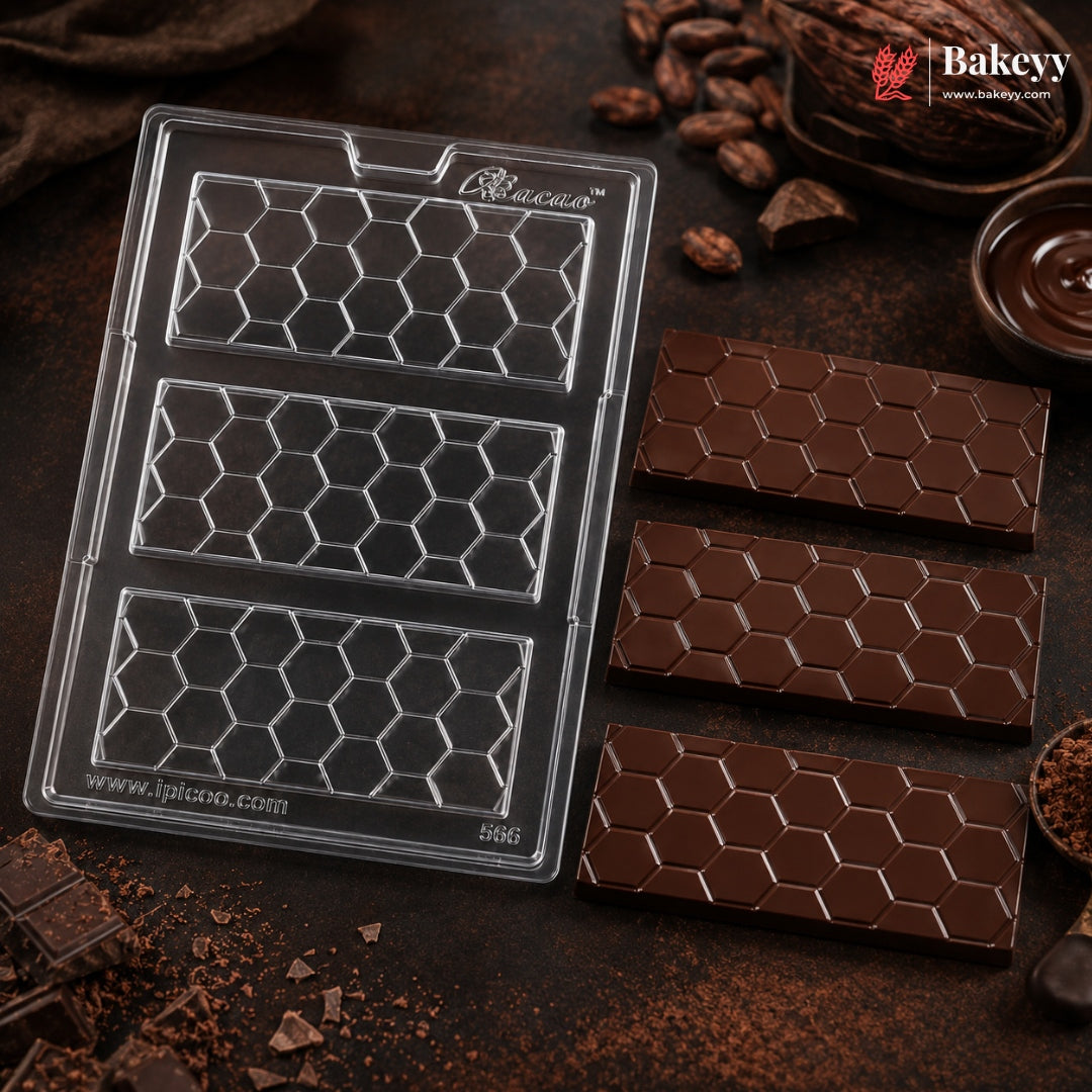 Mould-566 | 3 Cavity Honeycomb Chocolate Bar Mould for Handmade Chocolate Bars | Pack of 1