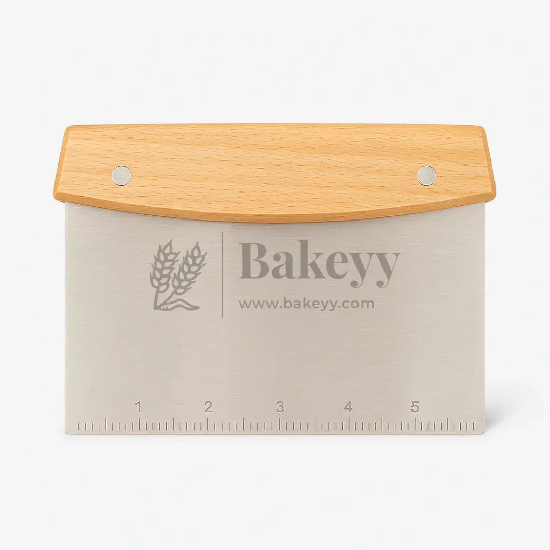 Wooden Handle Stainless Steel Dough Scraper | 1 Piece - Bakeyy.com - India - Wooden Handle Stainless Steel Dough Scraper | 1 Piece - Default Title