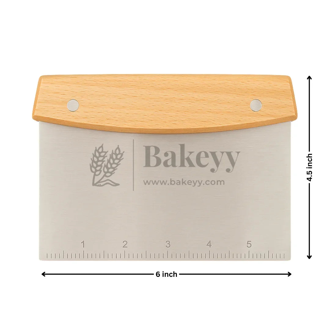 Wooden Handle Stainless Steel Dough Scraper | 1 Piece - Bakeyy.com - India - Wooden Handle Stainless Steel Dough Scraper | 1 Piece - Default Title