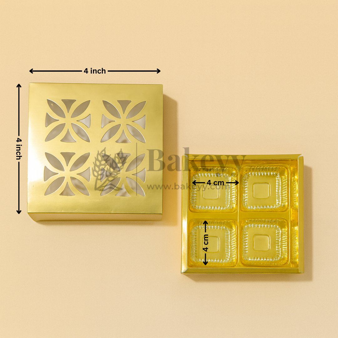 4 Cavity Gold Chocolate Box | Gift Box | Multipurpose Box | Pack of 50