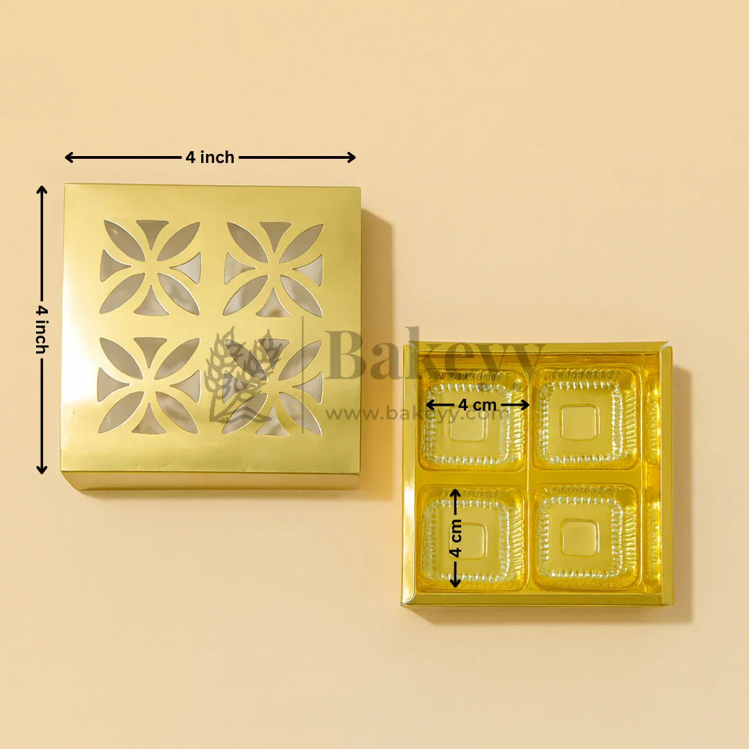 4 Cavity Gold Chocolate Box | Gift Box | Multipurpose Box | Pack of 50 - Bakeyy.com - India - 4 Cavity Gold Chocolate Box | Gift Box | Multipurpose Box | Pack of 50 - Default Title
