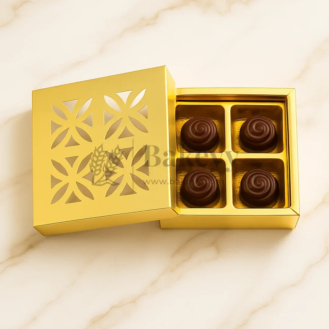 4 Cavity Gold Chocolate Box | Gift Box | Multipurpose Box | Pack of 50 - Bakeyy.com - India - 4 Cavity Gold Chocolate Box | Gift Box | Multipurpose Box | Pack of 50 - Default Title
