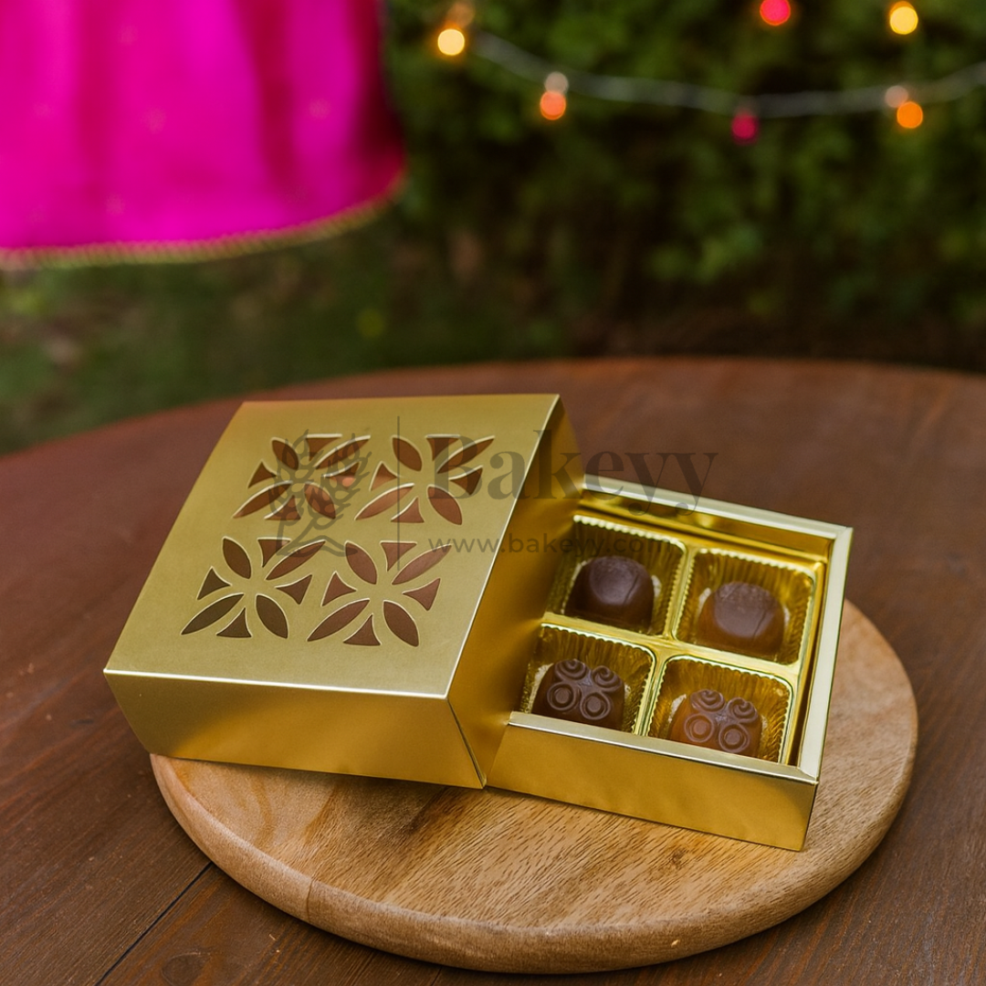 4 Cavity Gold Chocolate Box | Gift Box | Multipurpose Box | Pack of 50