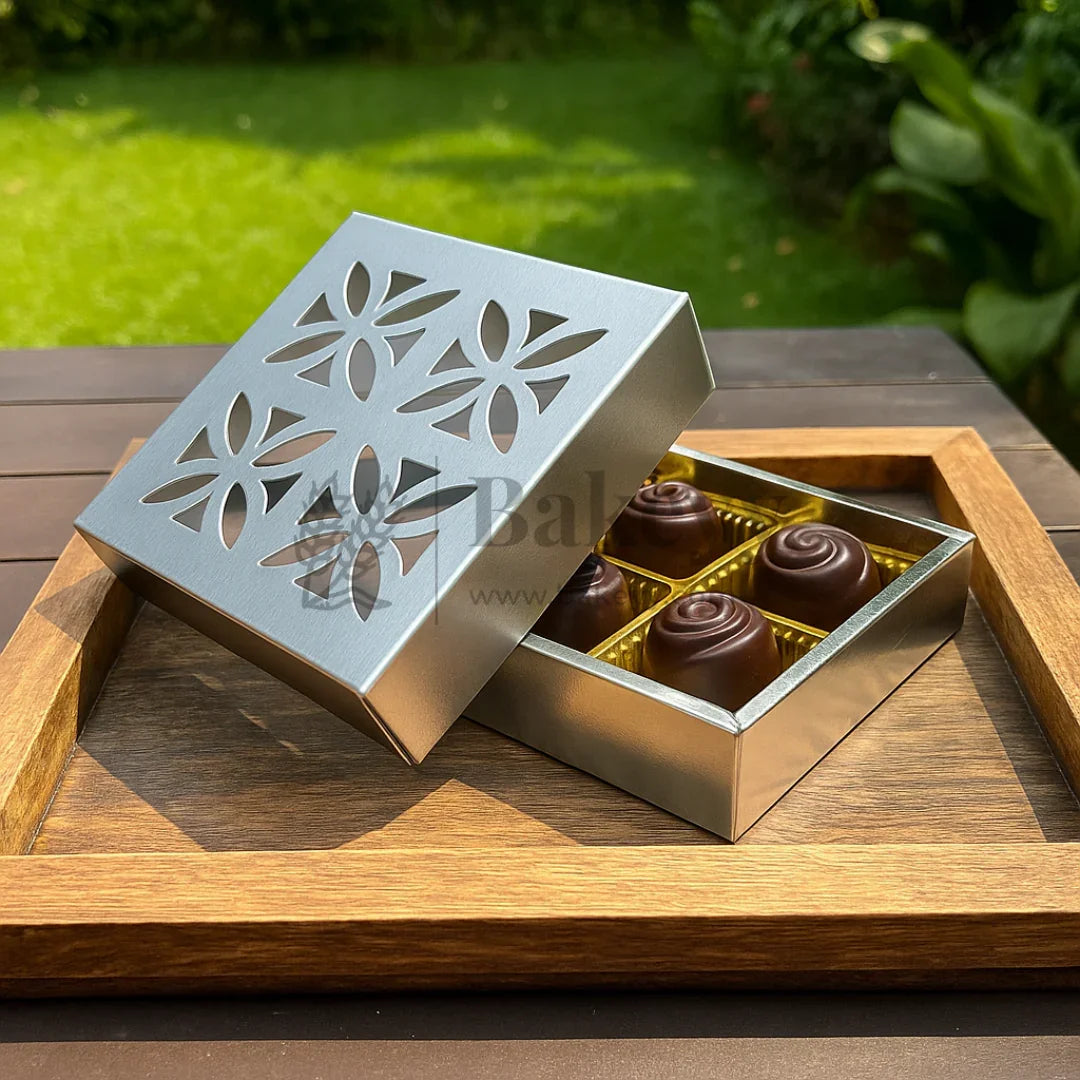 4 Cavity Silver Chocolate Box | Gift Box | Multipurpose Box | Pack of 10 - Bakeyy.com - India - 4 Cavity Silver Chocolate Box | Gift Box | Multipurpose Box | Pack of 10 - Default Title