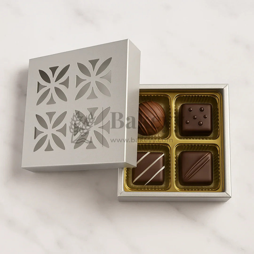 4 Cavity Silver Chocolate Box | Gift Box | Multipurpose Box | Pack of 10 - Bakeyy.com - India - 4 Cavity Silver Chocolate Box | Gift Box | Multipurpose Box | Pack of 10 - Default Title