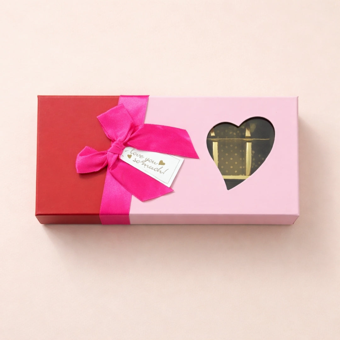 18 Cavity Premium Rigid Chocolate Box with Heart Window & Ribbon | Luxury Chocolate Packing Gift Box | Multiple Colors | Pack of 1