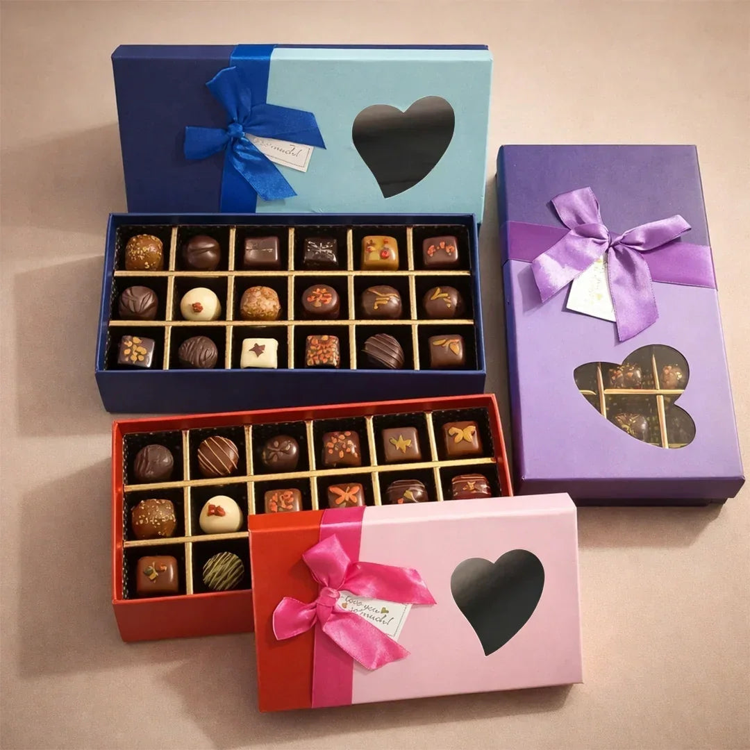 18CavityPremiumRigidChocolateBoxwithHeartWindow_Ribbon_6 - Bakeyy.com