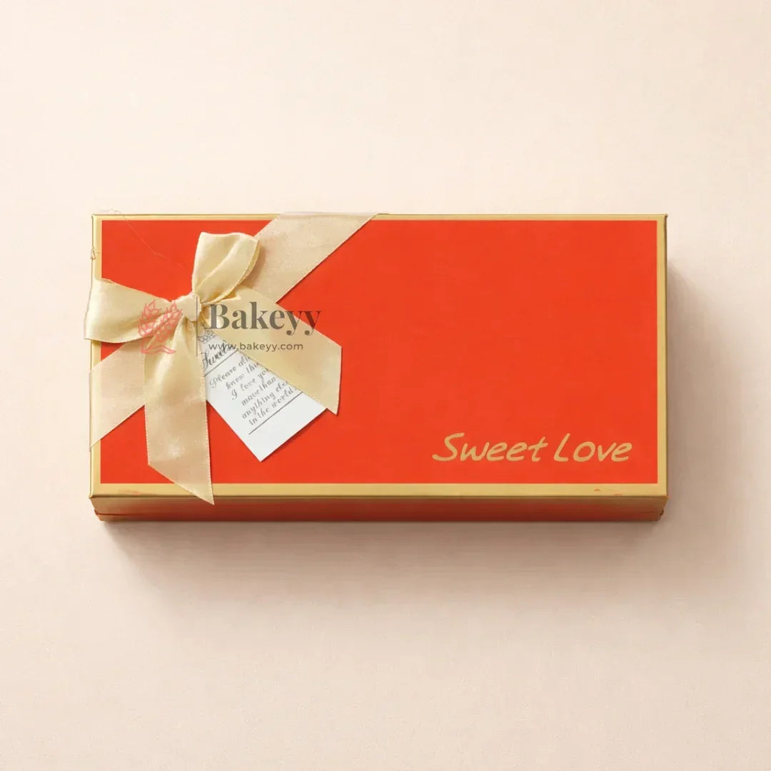 18 Cavity Hard Chocolate Box | Sweet Love Rigid Chocolate Gift Box with Ribbon | Premium Mithai & Chocolate Packing Box | Pack of 1 - Bakeyy.com - India - 18 Cavity Hard Chocolate Box | Sweet Love Rigid Chocolate Gift Box with Ribbon | Premium Mithai & Chocolate Packing Box | Pack of 1 - Red 119.00