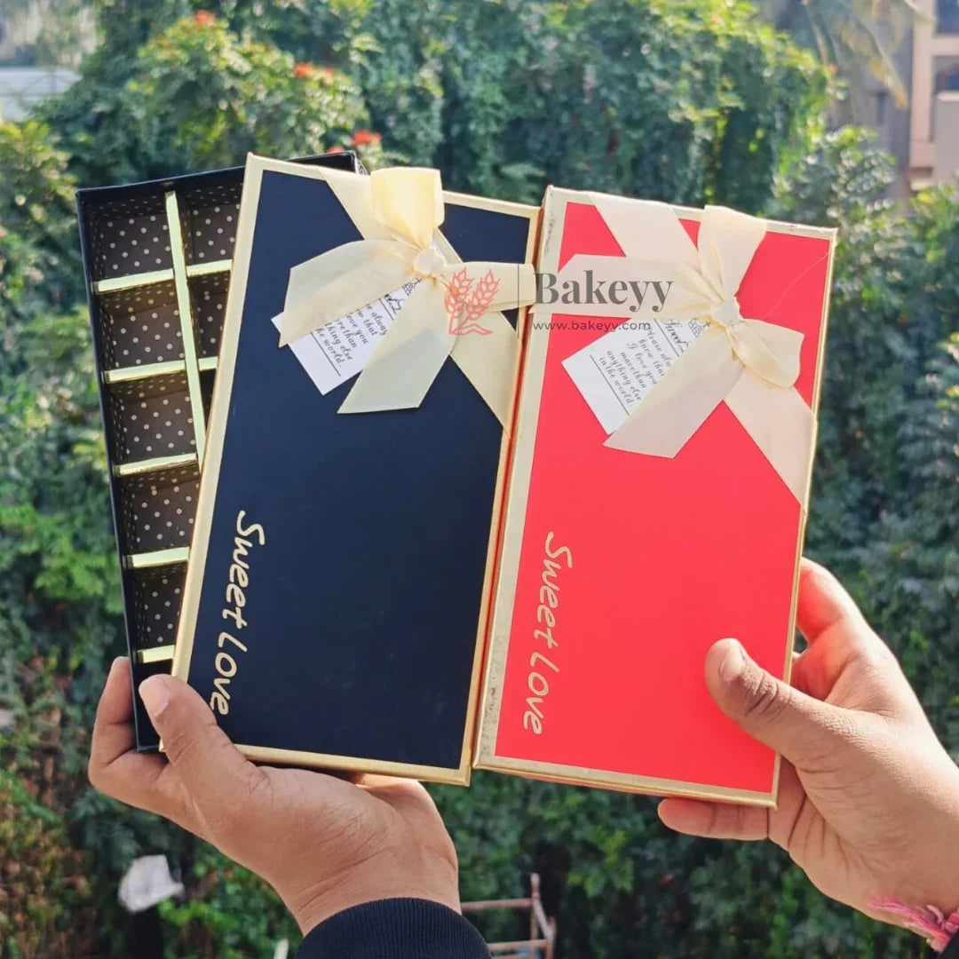 18 Cavity Hard Chocolate Box | Sweet Love Rigid Chocolate Gift Box with Ribbon | Premium Mithai & Chocolate Packing Box | Pack of 1 - Bakeyy.com - India - 18 Cavity Hard Chocolate Box | Sweet Love Rigid Chocolate Gift Box with Ribbon | Premium Mithai & Chocolate Packing Box | Pack of 1 - Black 119.00