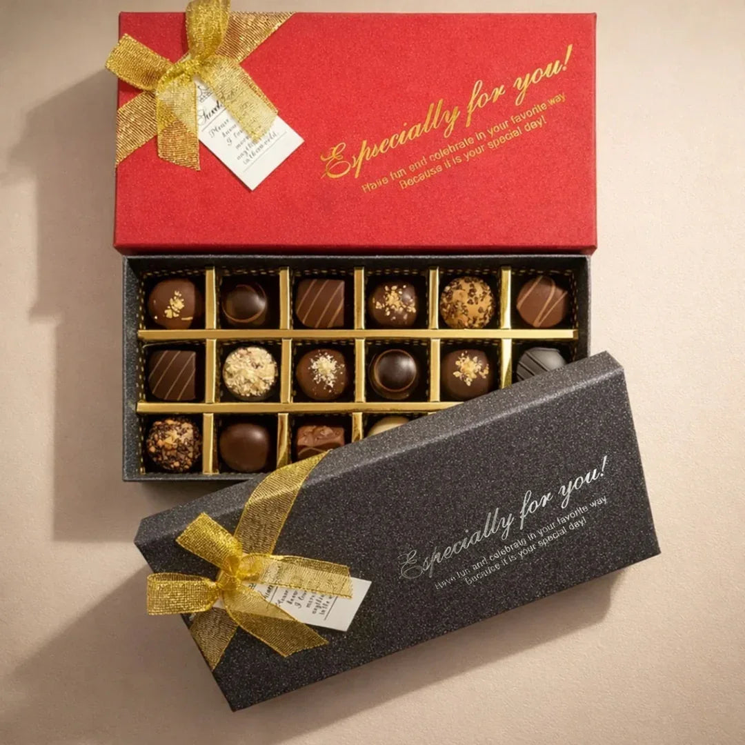 18 Cavity | Rigid Chocolate Box with Golden Partition | Premium Gift Box | Pack of 1 - Bakeyy.com - India - 18 Cavity | Rigid Chocolate Box with Golden Partition | Premium Gift Box | Pack of 1 - Silver 99.00