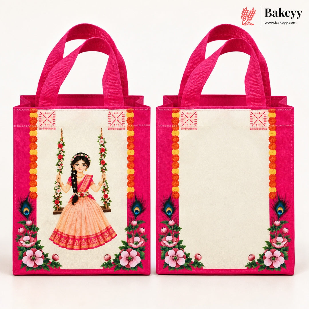 Traditional Pichwai Printed Non-Woven Handle Gift Bag | 2 Designs | Multiple Colors | Pack of 25