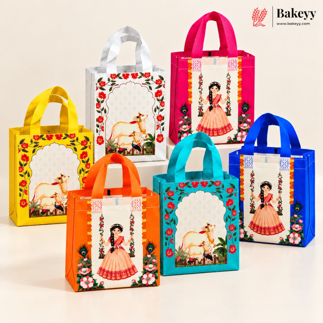 Traditional Printed Non-Woven Gift Bag with Handle | 2 Designs | Multiple Colours | Pack of 25
