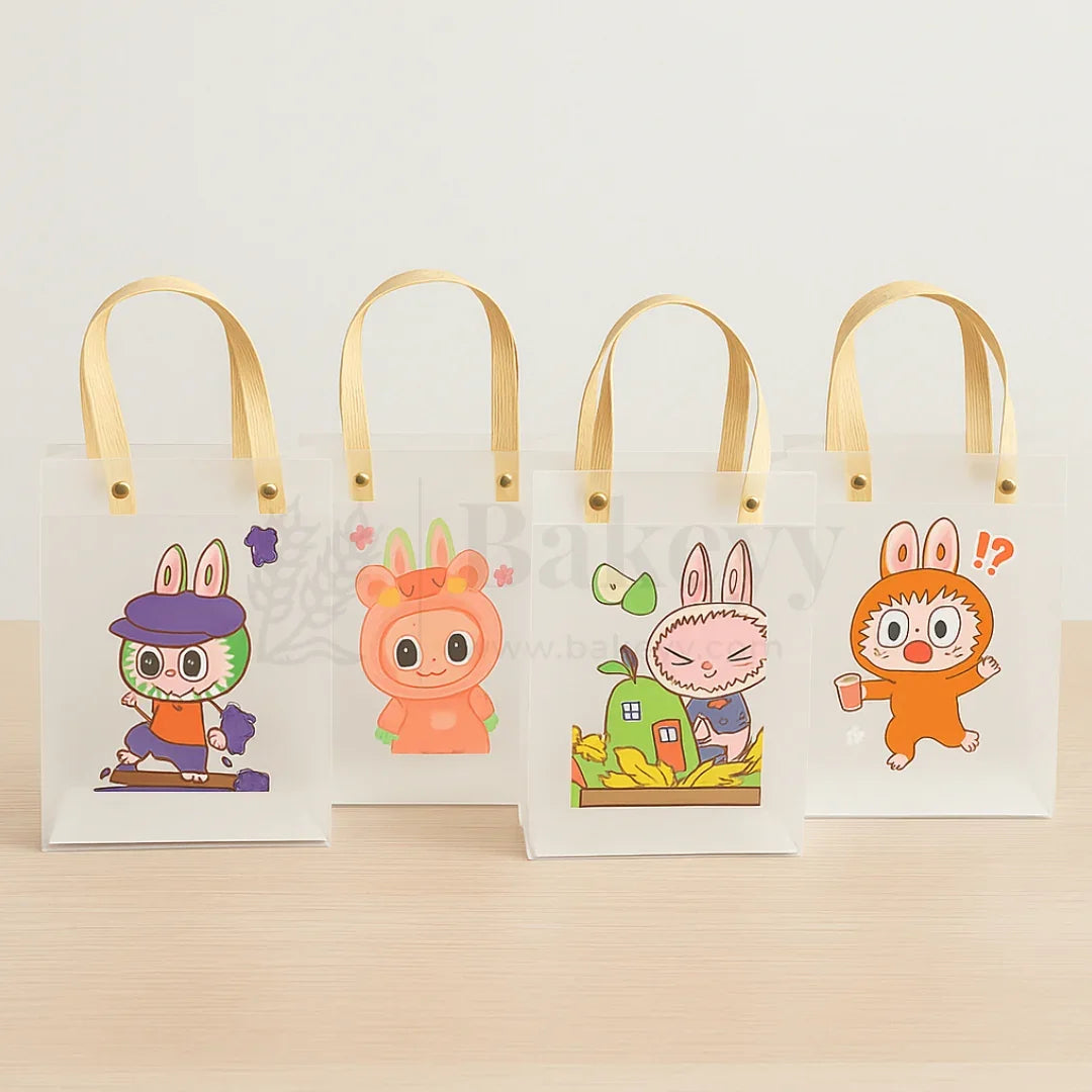 Labubu Print Transparent Bag with Brown Handles| Random Labubu Prints | Pack of 12