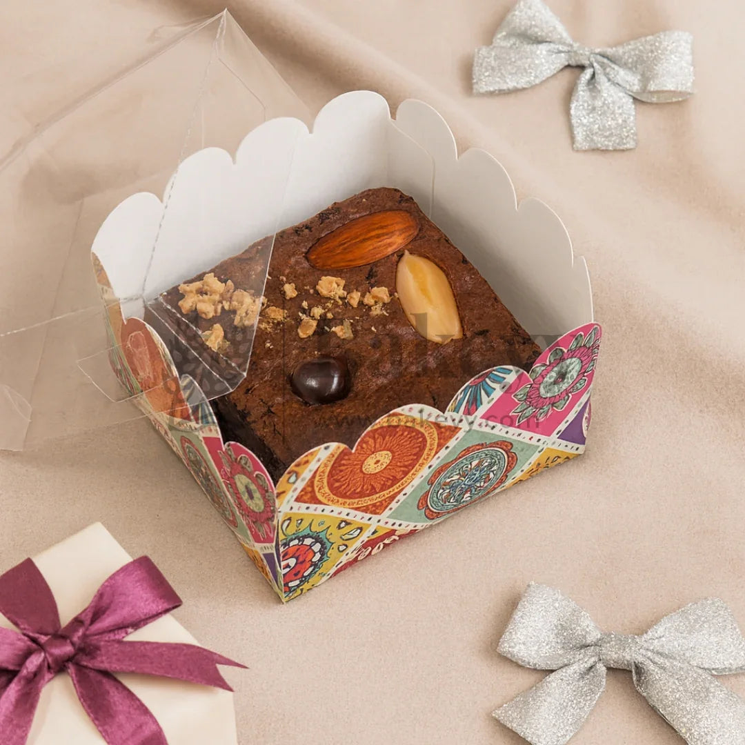 Floral Print 1 Brownie Box With Transparent Lid | Pack of 50 - Bakeyy.com - India - Floral Print 1 Brownie Box With Transparent Lid | Pack of 50 - Default Title
