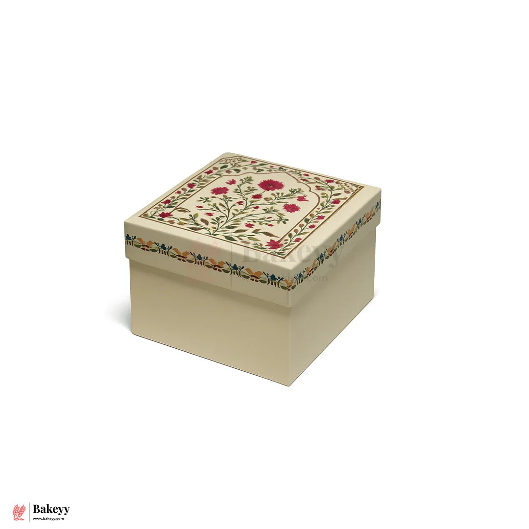 Premium Decorative Floral Print Gift Box – Square Keepsake Storage Box with Lid | Pack Of 1 - Bakeyy.com - India - Premium Decorative Floral Print Gift Box – Square Keepsake Storage Box with Lid | Pack Of 1 - 6x6x4 Inch