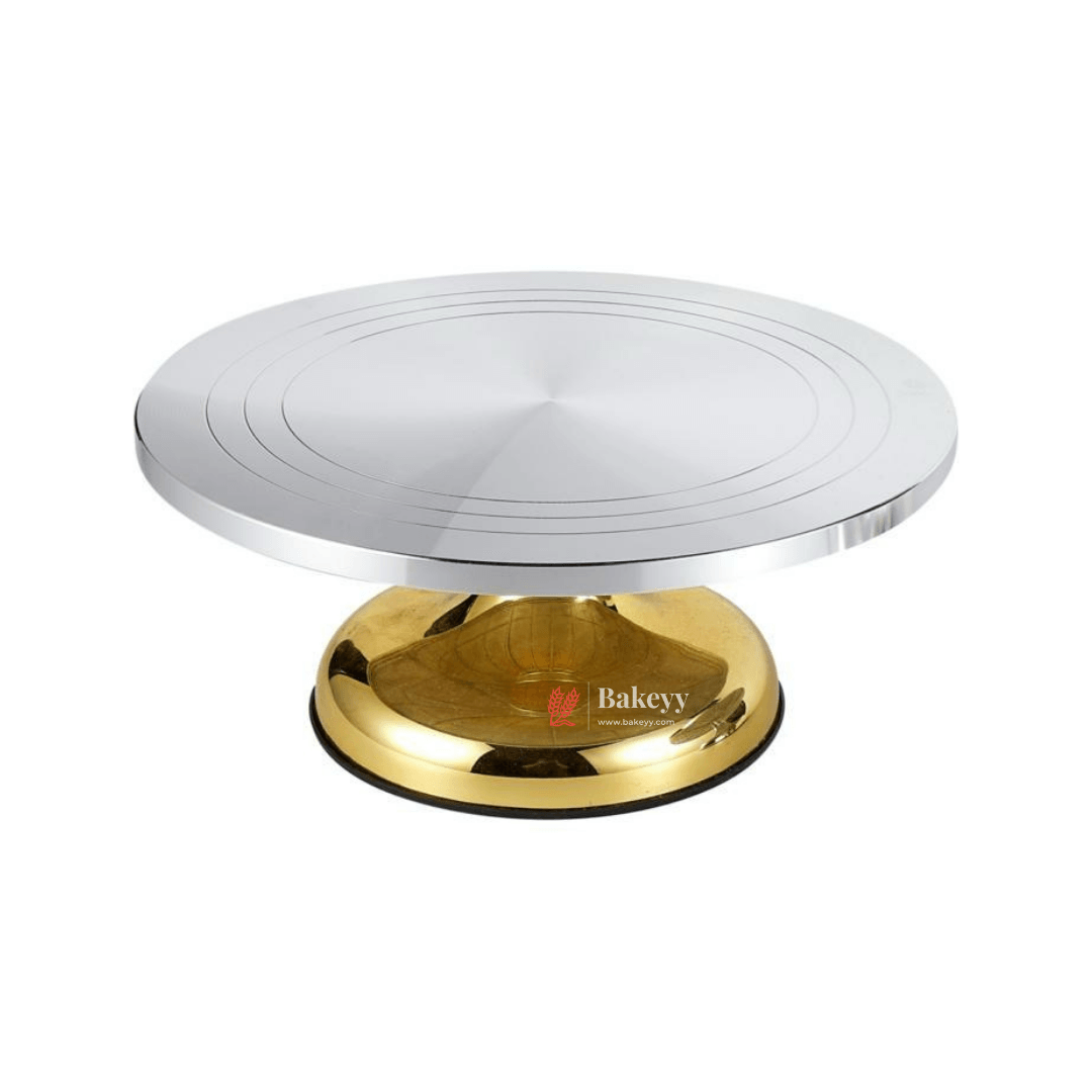 30*14 cm Cake Decoration Turntable |Heavy Rotating Cake Stand | Golden base | Elegant Round | Metal Cake Rotating Stand |1 Piece - Bakeyy.com - India - 30*14 cm Cake Decoration Turntable |Heavy Rotating Cake Stand | Golden base | Elegant Round | Metal Cake Rotating Stand |1 Piece - Default Title