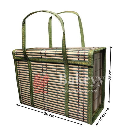 36 x 15 x 25 Cm | Green Wooden baskets | Premium Woven Storage Basket with Handles | handmade wicker basket | 1 Piece - Bakeyy.com - India - 36 x 15 x 25 Cm | Green Wooden baskets | Premium Woven Storage Basket with Handles | handmade wicker basket | 1 Piece - Default Title