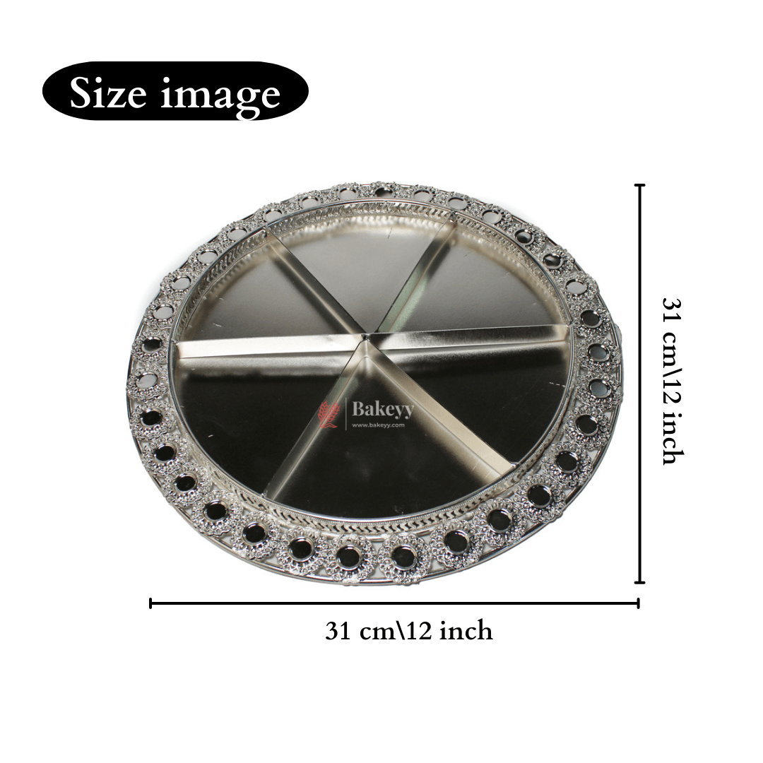Premium Decorative Dry Fruit Tray – Elegant & Spacious Design | Luxury Round Metallic Serving Tray – Elegant Snack & Dry Fruit Platter Serving Tray with 6-Part Sections - Bakeyy.com - India - Premium Decorative Dry Fruit Tray – Elegant & Spacious Design | Luxury Round Metallic Serving Tray – Elegant Snack & Dry Fruit Platter Serving Tray with 6-Part Sections - Default Title