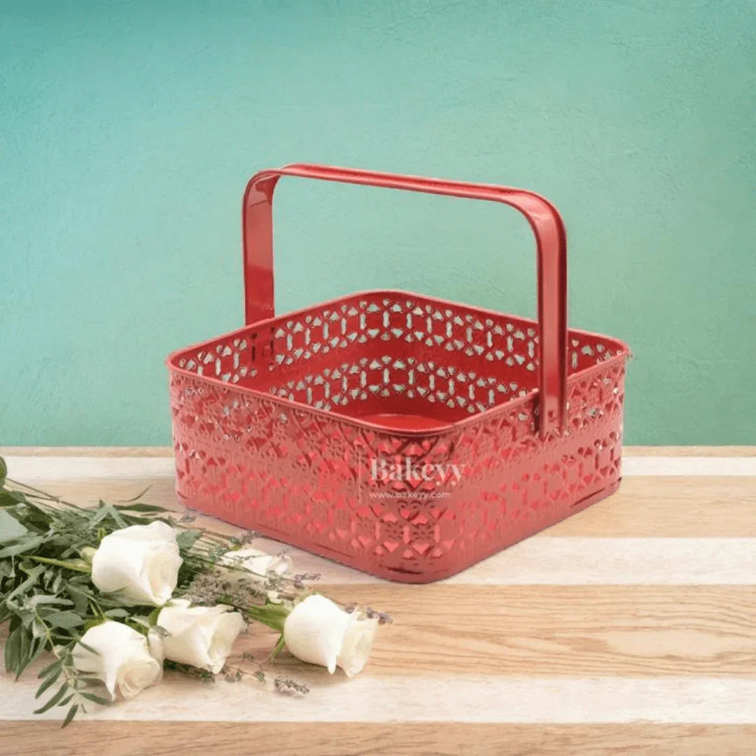 Hamper Basket For Gifting Square | Red Colour | Stylish and Durable Storage Solution| Hamper Basket For Gifting - Bakeyy.com - India - Hamper Basket For Gifting Square | Red Colour | Stylish and Durable Storage Solution| Hamper Basket For Gifting - Default Title