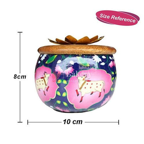 4 Inches | Navy Blue Handcrafted Decorative Jar with Floral Wooden Lid| 1 Piece - Bakeyy.com - India - 4 Inches | Navy Blue Handcrafted Decorative Jar with Floral Wooden Lid| 1 Piece - Default Title