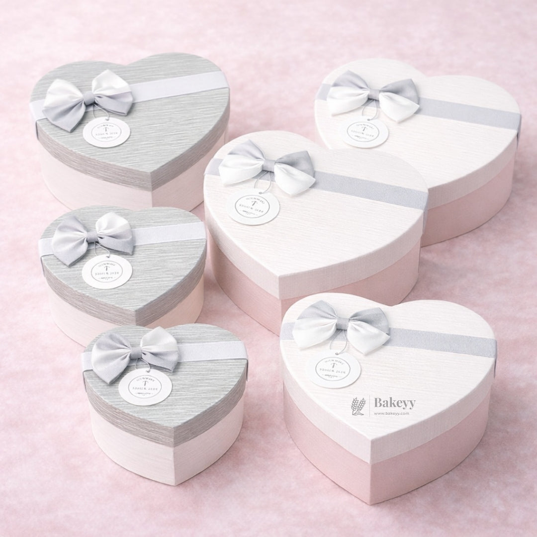 Grey And White Valentine Gift Box | Mixed Colour | Valentine Gift | Heart Shape Gift Box with Ribbon | Pack of 1