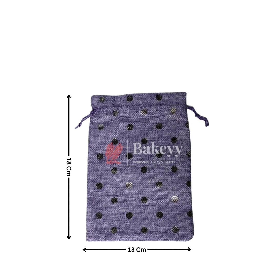 Purple With Silver Dots Premium Colour Jute Potli Bags | Pack Of 10