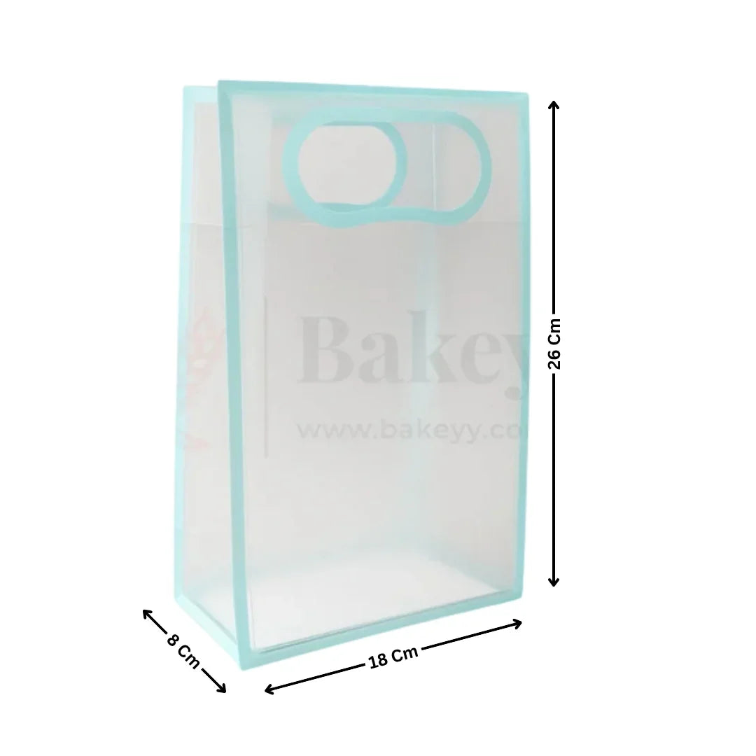 Transparent Gift Bag - Light Blue | Oval‑Cut Handle| Pack Of 12