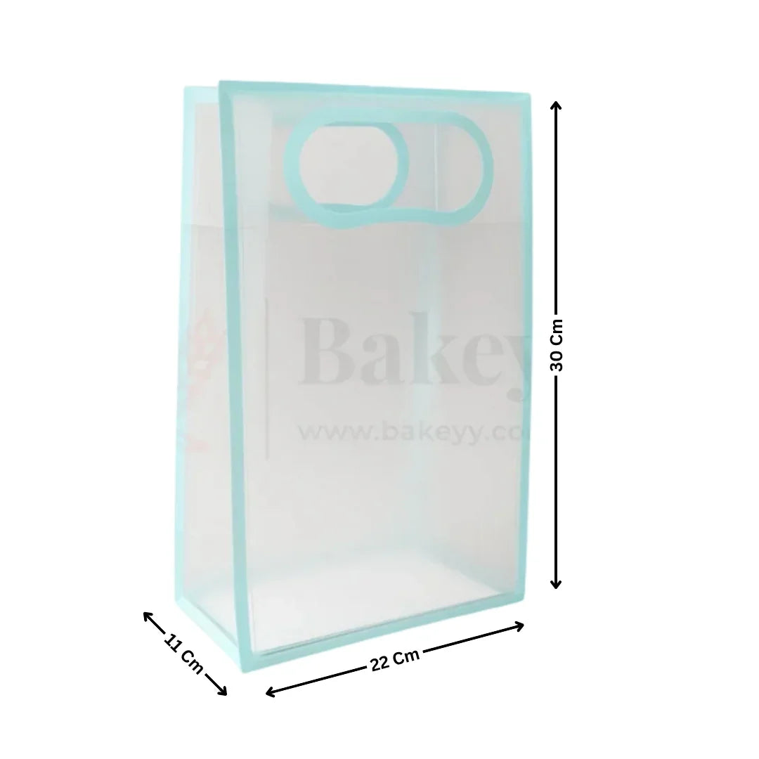 Transparent Gift Bag - Light Blue | Oval‑Cut Handle| Pack Of 12 - Bakeyy.com - India - Transparent Gift Bag - Light Blue | Oval‑Cut Handle| Pack Of 12 - 30x22x11 Cm