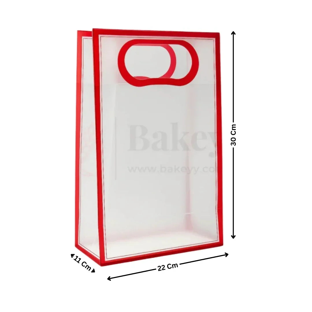 Transparent Gift Bag - Maroon | Oval‑Cut Handle| Pack Of 12
