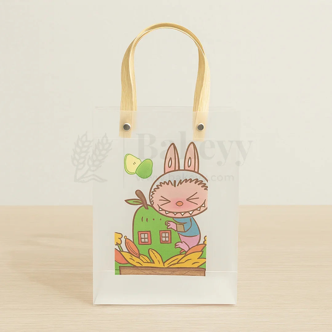 Labubu Print Transparent Bag with Brown Handles| Random Labubu Prints | Pack of 12