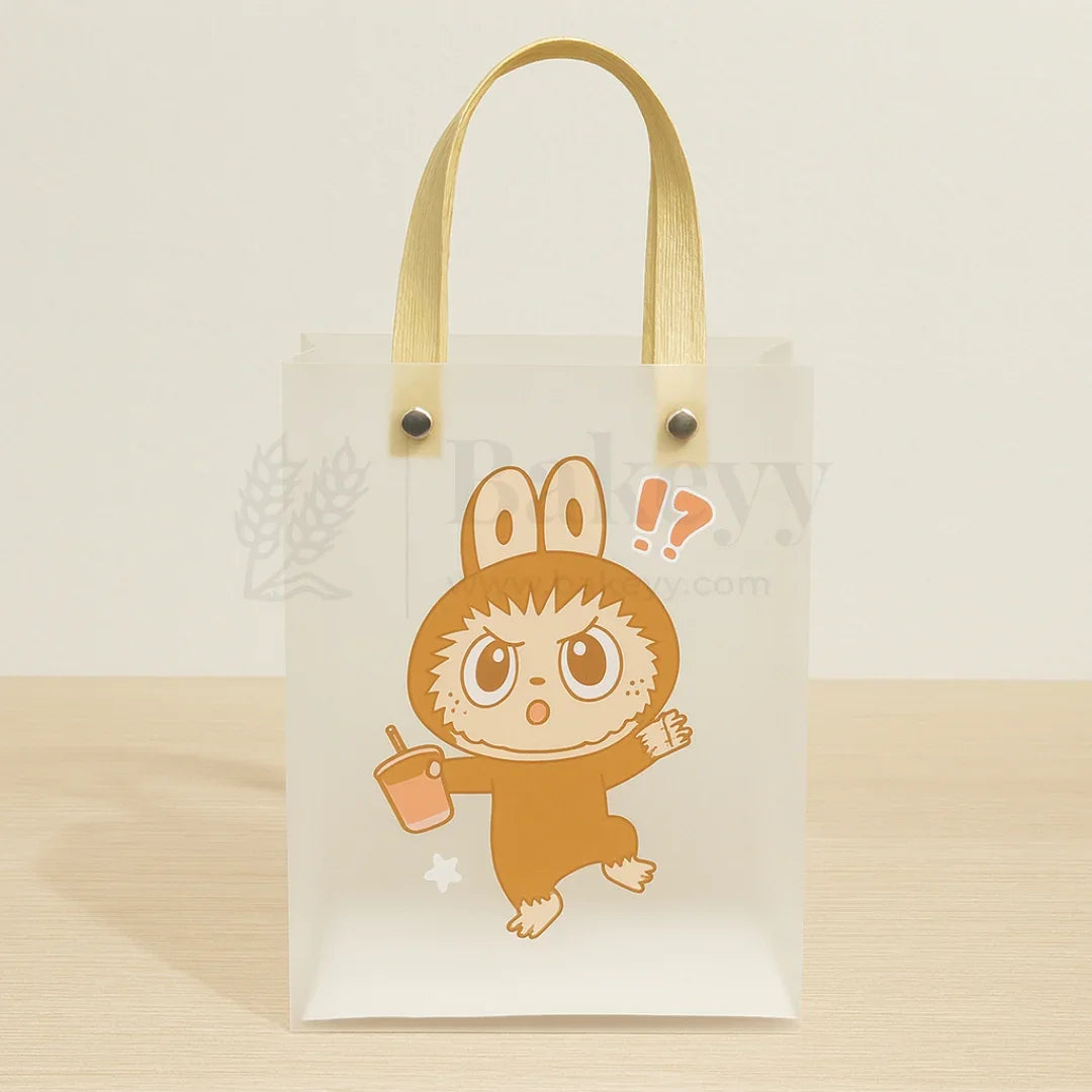 Labubu Print Transparent Bag with Brown Handles| Random Labubu Prints | Pack of 12