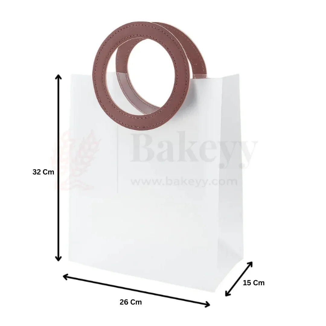 Transparent Bags With Leather Style Maroon Colour Handles | Pack of 12 - Bakeyy.com - India - Transparent Bags With Leather Style Maroon Colour Handles | Pack of 12 - 32x26x15 Cm