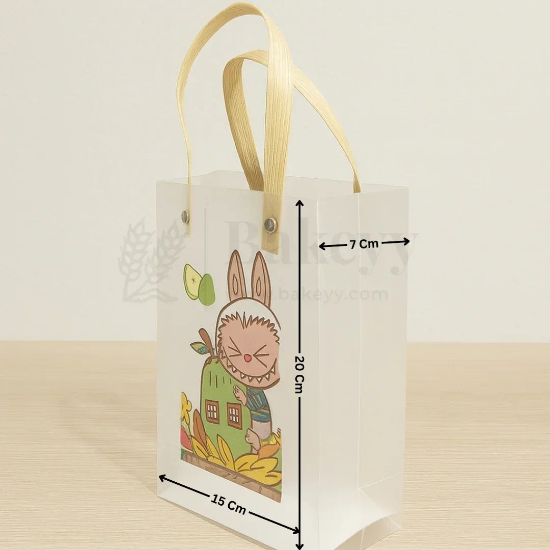 Labubu Print Transparent Bag with Brown Handles| Random Labubu Prints | Pack of 12 - Bakeyy.com - India - Labubu Print Transparent Bag with Brown Handles| Random Labubu Prints | Pack of 12 - 20x15x7 Cm