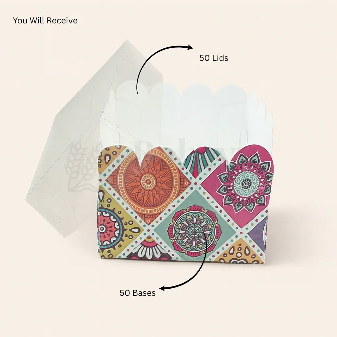 Floral Print 1 Brownie Box With Transparent Lid | Pack of 50 - Bakeyy.com - India - Floral Print 1 Brownie Box With Transparent Lid | Pack of 50 - Default Title