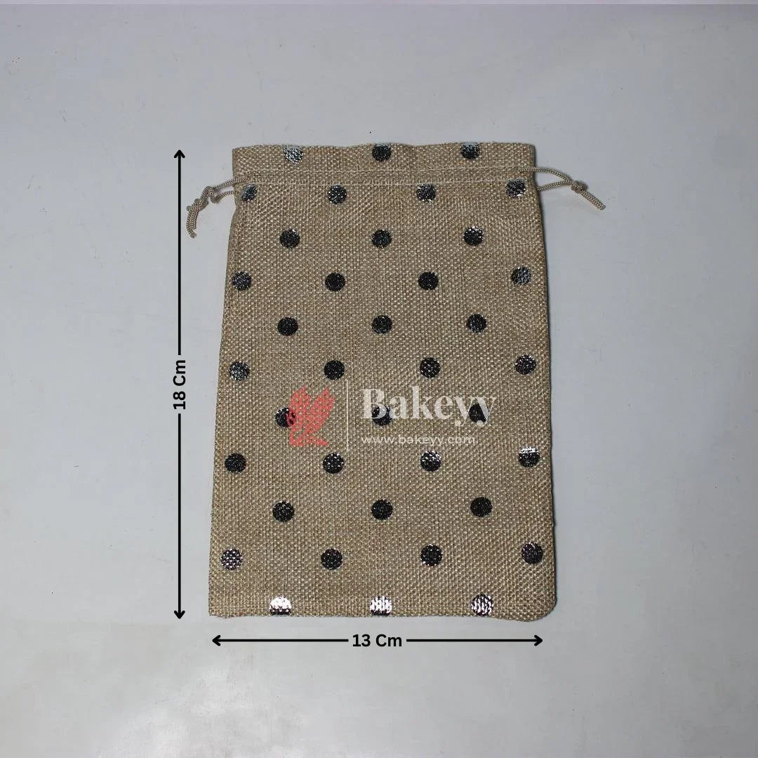 Natural Jute With Silver Dots Premium Colour Jute Potli Bags | Pack Of 10