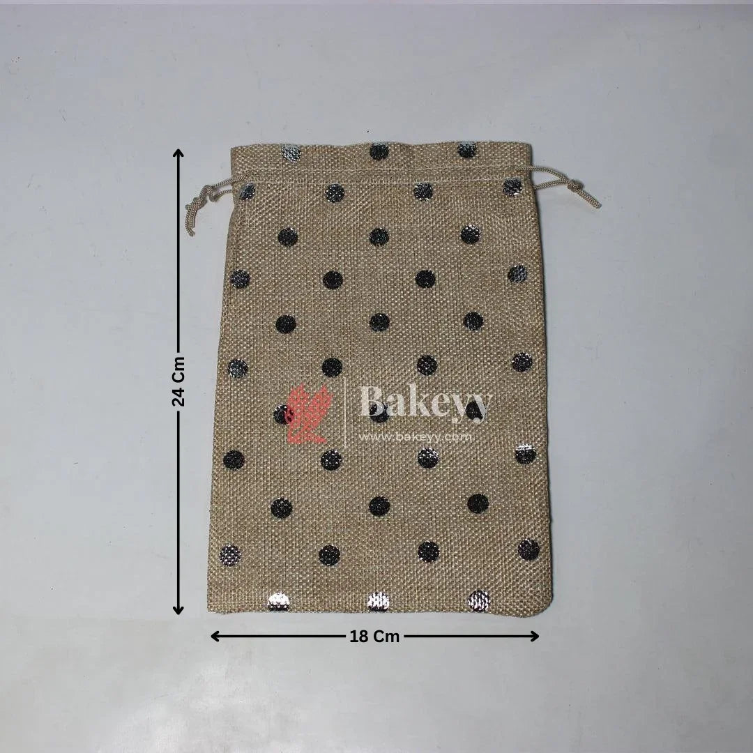 Natural Jute With Silver Dots Premium Colour Jute Potli Bags | Pack Of 10
