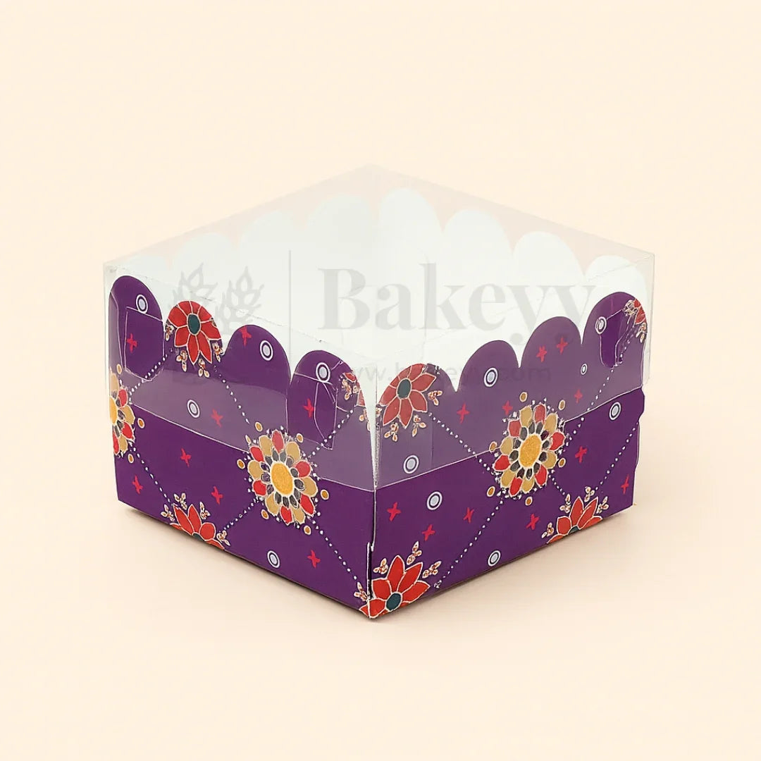 Purple Floral Print 1 Brownie Box With Transparent Lid | Pack of 50 - Bakeyy.com - India - Purple Floral Print 1 Brownie Box With Transparent Lid | Pack of 50 - Default Title