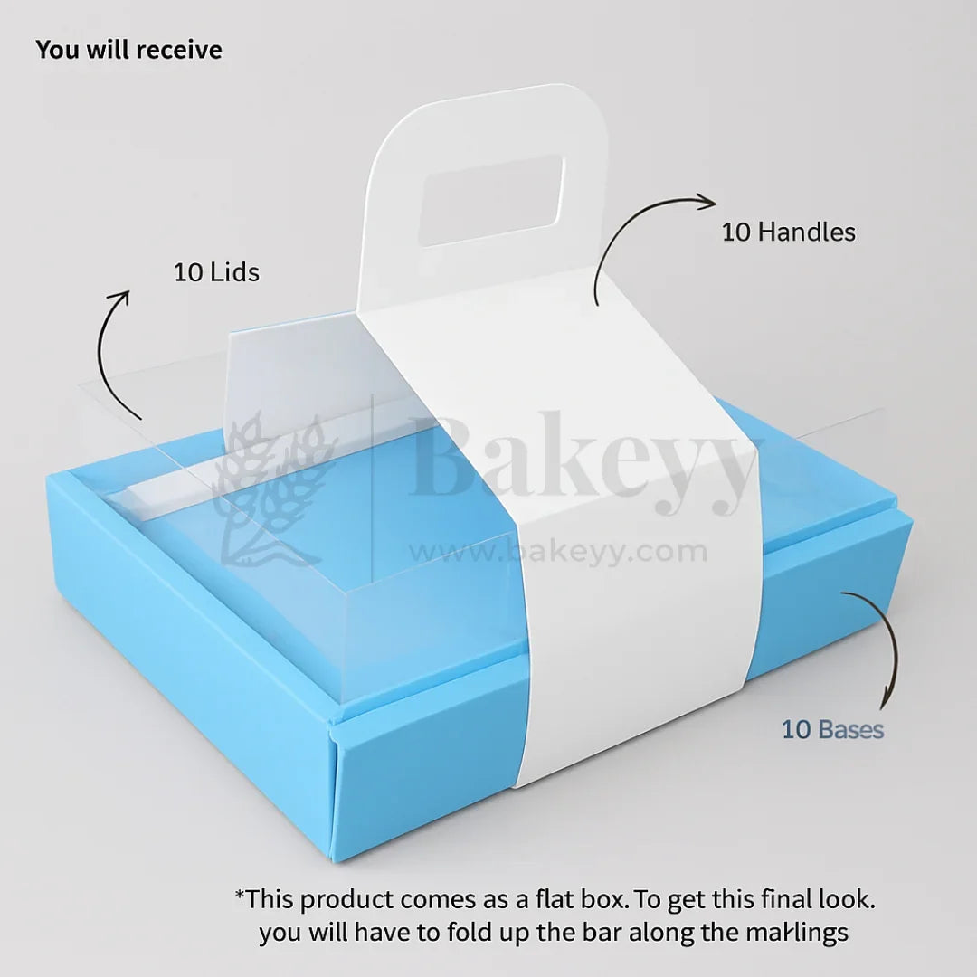 Double Wall Hamper Box with Fit in Transparent Lid and Blue Base and Handle| Pack of 10 - Bakeyy.com - India - Double Wall Hamper Box with Fit in Transparent Lid and Blue Base and Handle| Pack of 10 - Default Title
