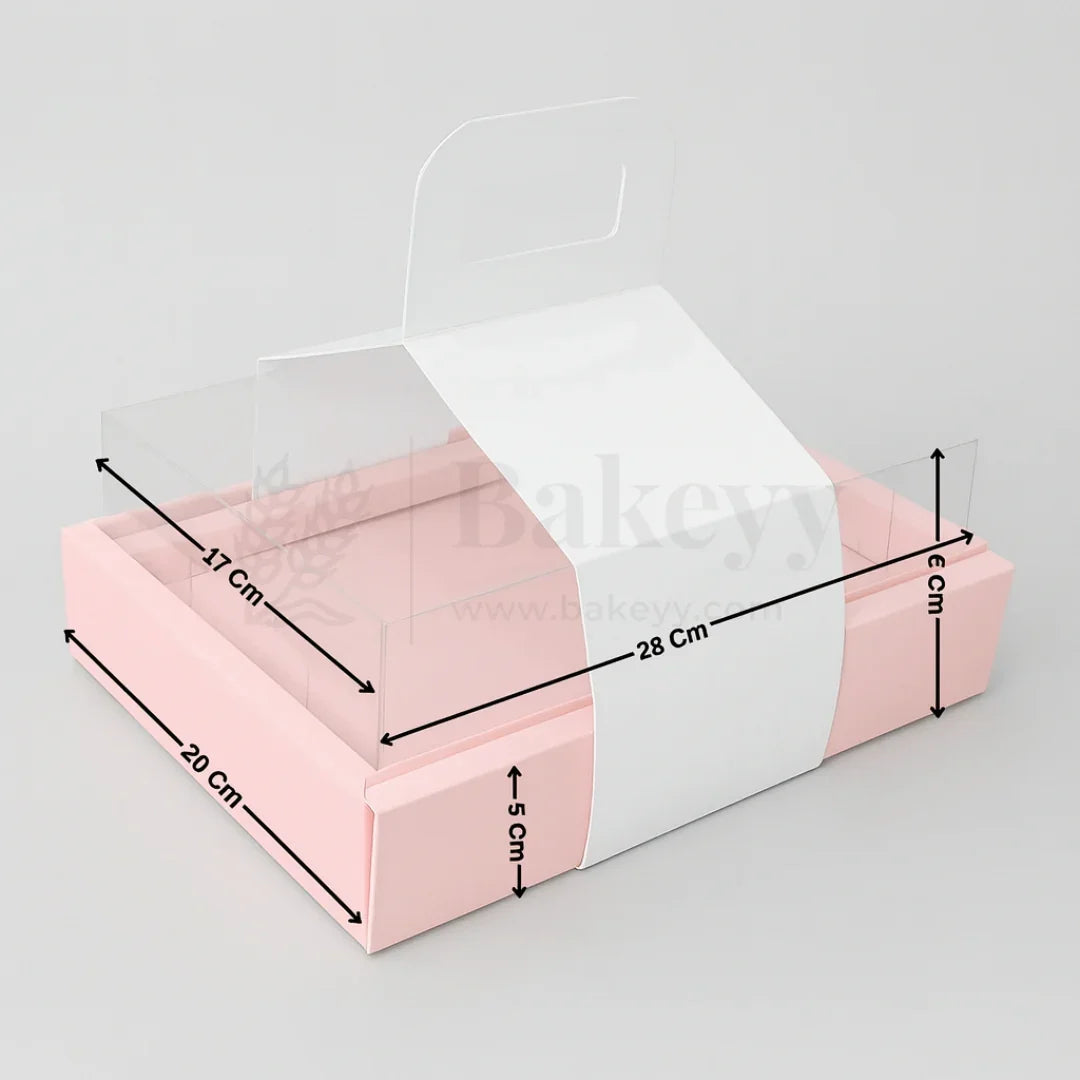 Double Wall Hamper Box with Fit in Transparent Lid and Pink Base and Handle| Pack of 10 - Bakeyy.com - India - Double Wall Hamper Box with Fit in Transparent Lid and Pink Base and Handle| Pack of 10 - Default Title