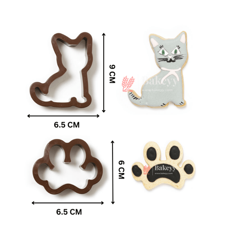 2 Pieces Paw & Cat Cookie Cutter - Bakeyy.com - India - 2 Pieces Paw & Cat Cookie Cutter - Default Title